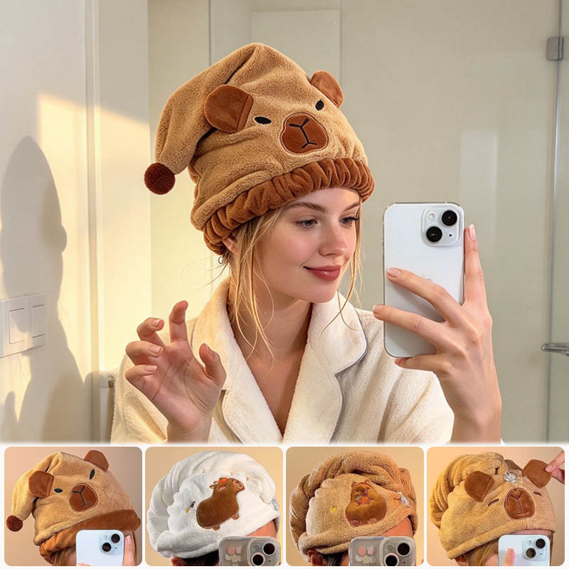 Spa Towel - Kapibara-Design Korallenfleece Haartuchwickel Superabsorbierend Schnelltrocknend Kopfturban
