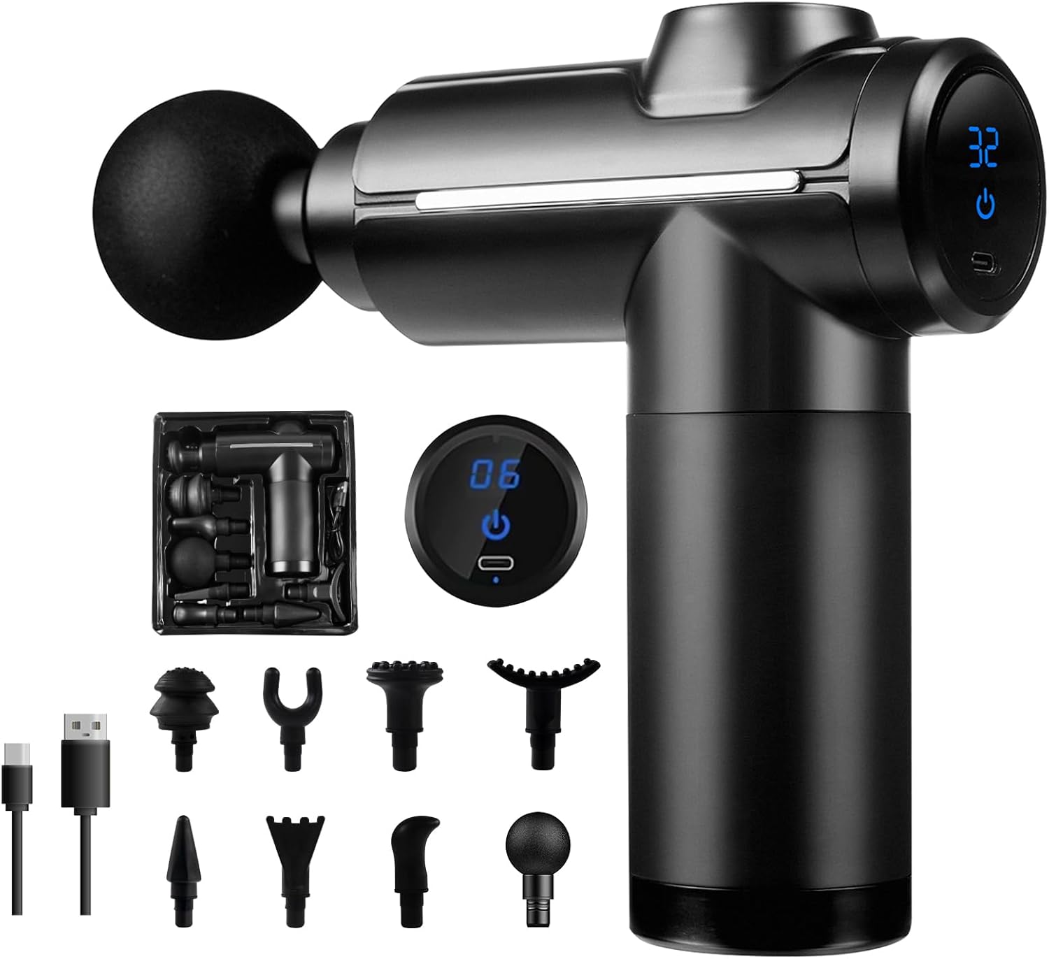 Massage Gun - Massagepistole, Tiefengewebe-Muskel-Percussion-Massagegerät, 32 Geschwindigkeiten mit LCD-Touchscreen,