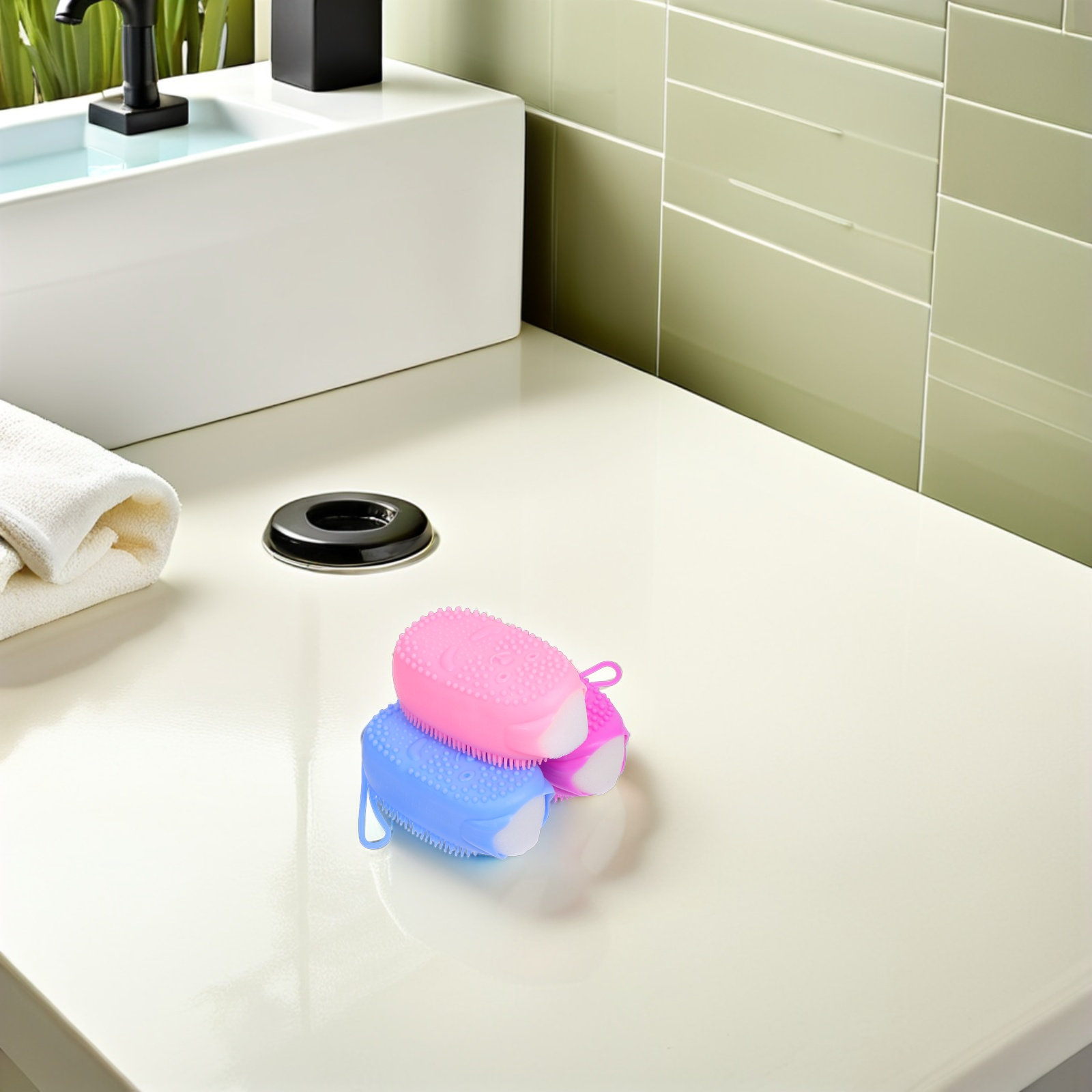 Body Brush - 3 Stück Silikon-Duschbürste, doppelseitiger, weicher Badeschwamm,